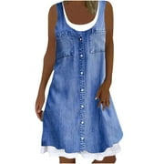 Fpqtro Time and Tru Womens Plus Size Clearance Womens Plus Size Summer Dress Sleeveless Round-Neck Dress Casual Floral Printed Swing Dresses Daily Party Beach Sundress Holiday Gift On