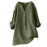 Fpqtro Time and Tru Womens Tops Plus Size Clearance Short Sleeve Round-Neck Blouses Shirts Women's V-Neck Long Sleeve Loose Button Cotton And Linen Tunic Summer Blouse