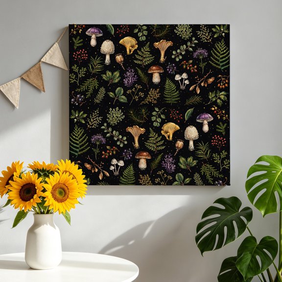 Fprest Botanical Canvas Wall Art for Living Room, Plant Fern Leaf Mushroom Pinecone Wildberry Black Poster Print Painting for Bedroom Office Home Decoration Wall Pictures Prepare To Hang 10"x10"