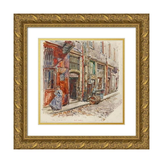 Frédéric Houbron 13x12 Gold Ornate Wood Frame and Double Matted Museum Art Print Titled - Entrance Escalier a of the Children-Red Market, in 1908. 3rd Arrondissement (1908)