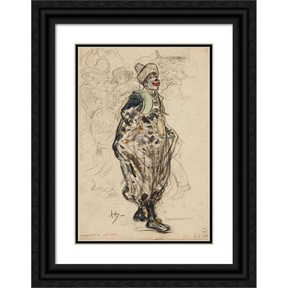 Frédéric Houbron 18x24 Black Ornate Framed Double Matted Museum Art Print Titled: Clown in the Street, a Day of Tuesday -Gras (1895 - 1905)