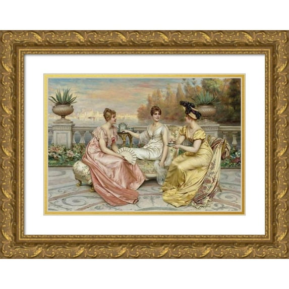 Frédéric Soulacroix 24x17 Gold Ornate Framed and Double Matted Museum Art Print Titled - Tea on the Terrace
