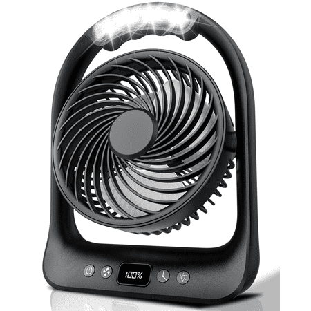 FrSara 6" Portable Travel Camping Fan , 20W Battery Operated Mini Small Fan with 3 Speeds & LED, 6H Runtime Setting, 360°Tiltable Head, USB Type-C Charging, Ideal for Camping, Home & Office