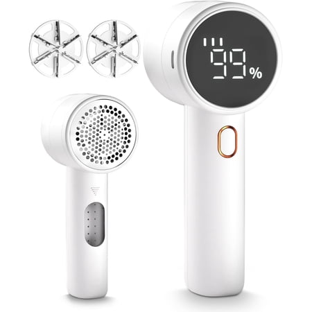 FrSara Fabric Shaver, Lint Remover Rechargeable, Electric Portable Sweater Defuzzer with 3 Speeds, 6 Leaf Blades, Digital LED Display to Remove Pilling for Clothes, Furniture, Sweater, Couch,Blanket