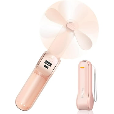 FrSara Handheld Mini Fan, 2 IN 1 Hand Fan, 2000mAhPortable USB Rechargeable Small Pocket Fan, 3 Speed Battery Operated Fan with Power Bank for Suitable Wowen Travel and Outdoor -Pink