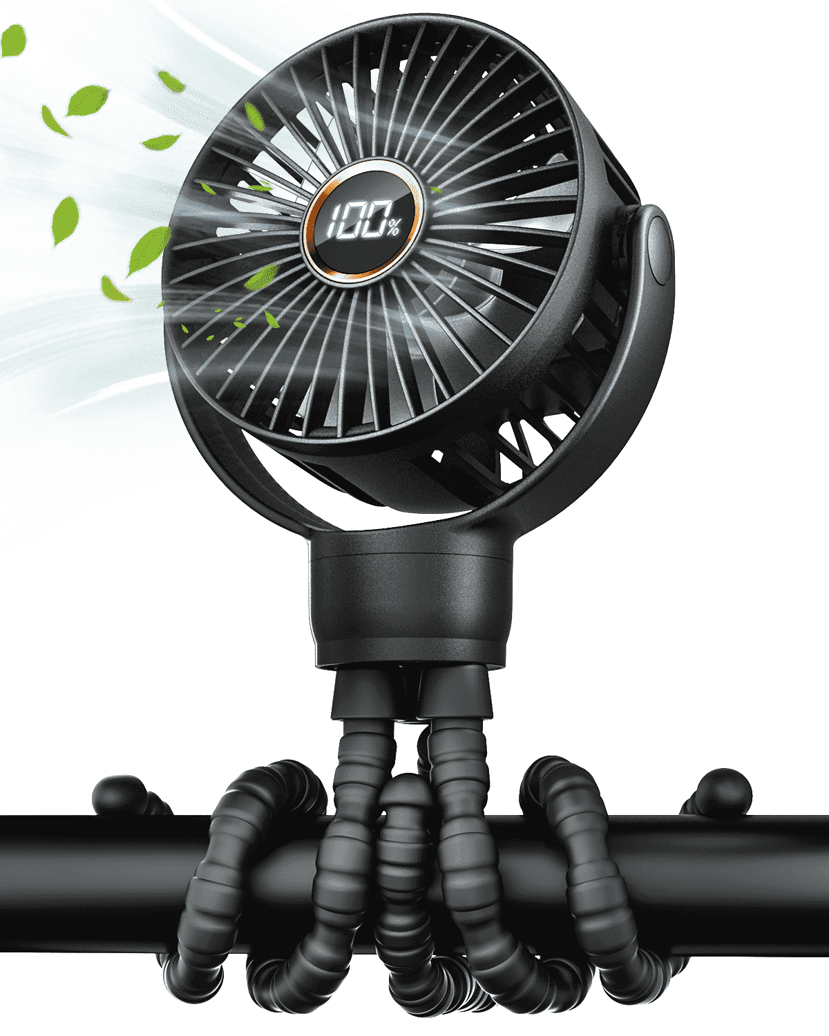 FrSara Portable Baby Stroller Fan - Clip on, Safe Quiet 4000mAh, 3-Speed Baby Fan for Stroller/Car Seat/Desk/Travel/Bike/Camping - Black