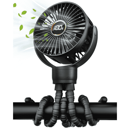 FrSara Portable Baby Stroller Fan - Clip on, Safe Quiet 4000mAh, 3-Speed Baby Fan for Stroller/Car Seat/Desk/Travel/Bike/Camping - Black
