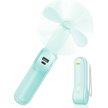 FrSara Portable Handheld Fan, Foldable Small Fan,Mini Hand Held Fan with USB Rechargeable 2000mAh Battery, 3 Speed Personal Small Desk Fan, Eyelash Fan for Girls, Travel For Women, Outdoor -Green