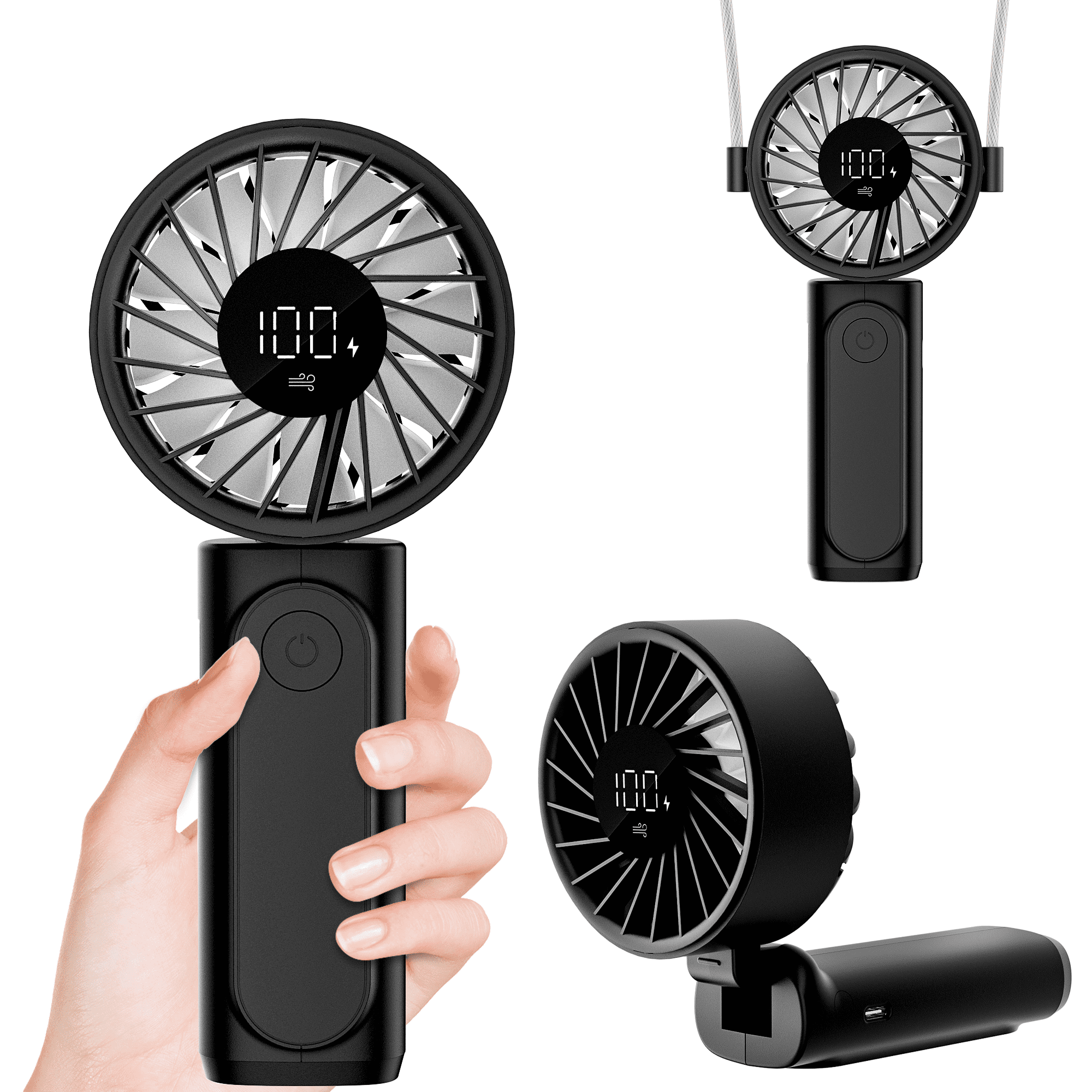 FrSara Portable Handheld Fan , Mini Desk Fan Foldable 4000mAh, 180° Ratotion , 3 Speeds, Ultra Quite , Up to 8H Long Use Time , Small Personal Cooling Fans Makeup Eyelash Fan for Women Girl - Black