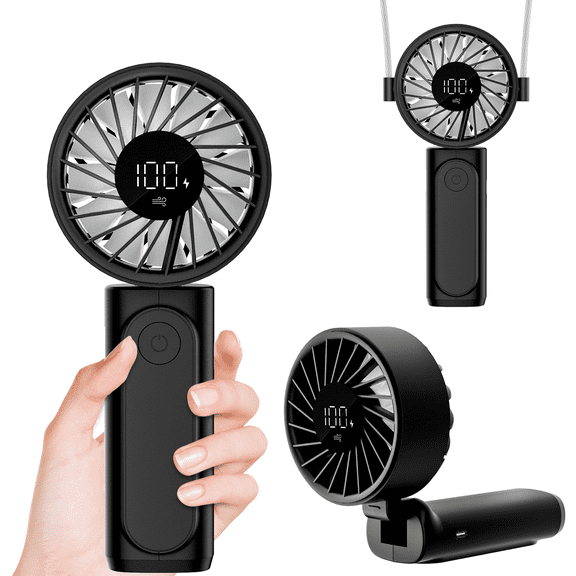 FrSara Portable Handheld Fan , Mini Desk Fan Foldable 4000mAh, 180° Ratotion , 3 Speeds, Ultra Quite , Up to 8H Long Use Time , Small Personal Cooling Fans Makeup Eyelash Fan for Women Girl - Black