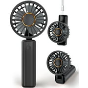 FrSara Portable Handheld Fan , Mini Desk Fan Foldable 2000mAh, 180° Ratotion , 3 Speeds, Ultra Quite , Up to 8H Long Use Time , Small Personal Cooling Fans Makeup Eyelash Fan for Women Girl - Black
