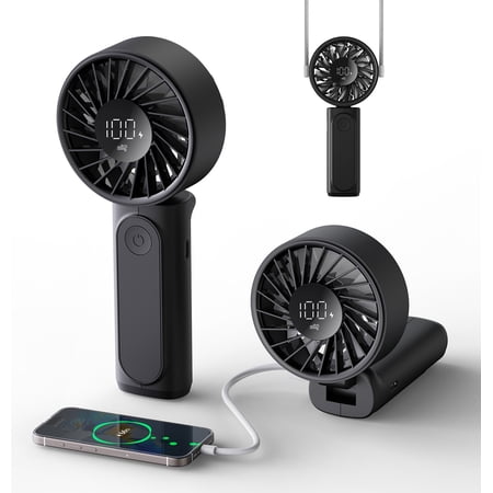 FrSara Portable Handheld Fan , Mini Desk Fan Foldable 2000mAh, 180° Ratotion , 3 Speeds, Ultra Quite , Up to 8H Long Use Time , Small Personal Cooling Fans Makeup Eyelash Fan for Women Girl - Black