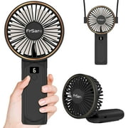 FrSara Portable Handheld Mini Fan, Neck Fan, 4000mAh Desk Fan, 180° Adjustable, 6 Speed Wind, Display Electricity in Real Time, USB Rechargeable Foldable Fan, Quiet Personal Fan with Power Bank Black