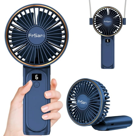 FrSara Portable Handheld Mini Fan, Neck Fan, 4000mAh Desk Fan, 180° Adjustable, 6 Speed Wind, Display Electricity in Real Time, USB Rechargeable Foldable Fan, Quiet Personal Fan