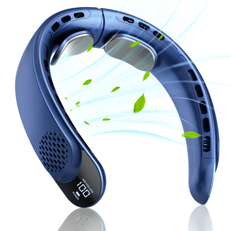 FrSara Portable Neck Fan with LED Display, Hands Free Bladeless Fan, 4000 mAh Battery Operated Wearable Personal Fan, Leafless, Rechargeable, Headphone Design,3 Speeds Gifts for Women Men
