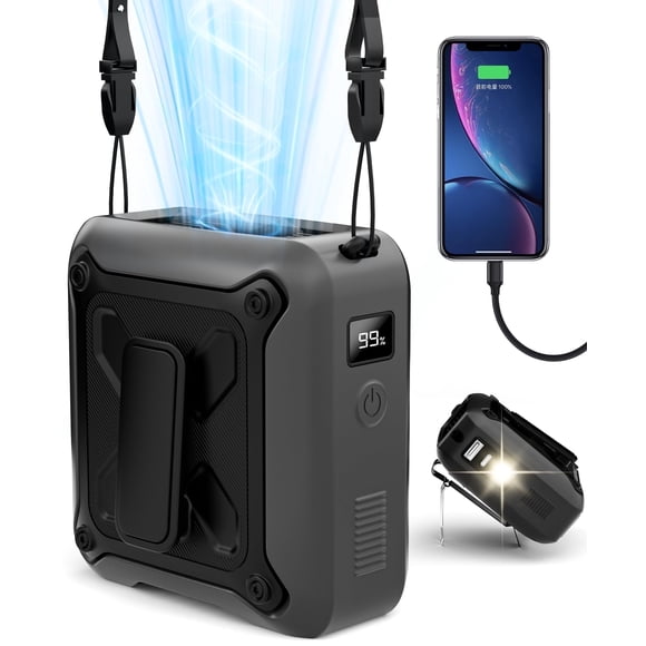 FrSara Portable Waist Fan Clip on Belt Under Shirt w/LED Display & Flashlight, 8000mAh Battery Powered, Rechargeable 5-Speed 14600RPM Personal Cooling Fan for Construction, Warehouse, Outdoor Jobsite