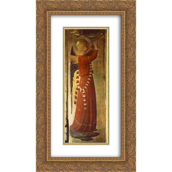 Fra Angelico 2x Matted 14x24 Gold Ornate Framed Art Print 'Angel (detail from the Linaioli Tabernacle)'