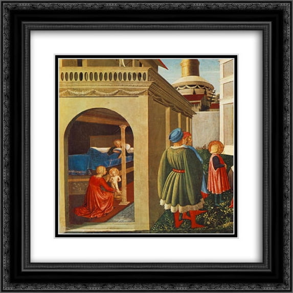 Fra Angelico 2x Matted 20x20 Black Ornate Framed Art Print 'Story of St Nicholas: Birth of St Nicholas'