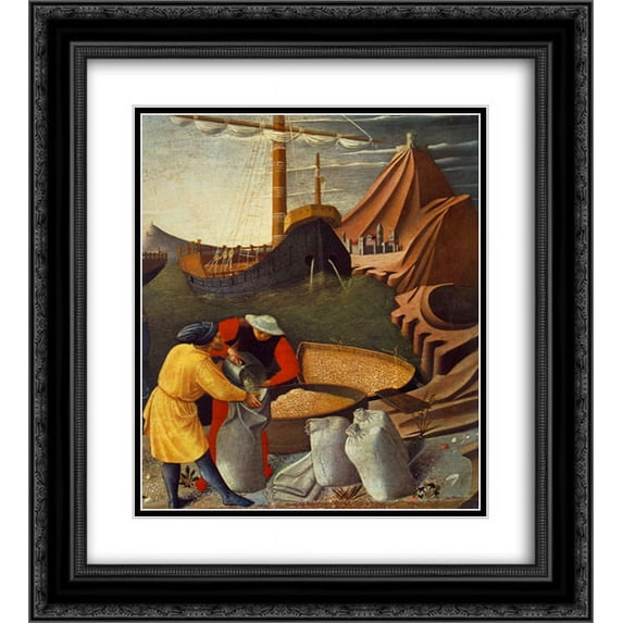 Fra Angelico 2x Matted 20x24 Black Ornate Framed Art Print 'Story of St Nicholas: St Nicholas saves the ship'