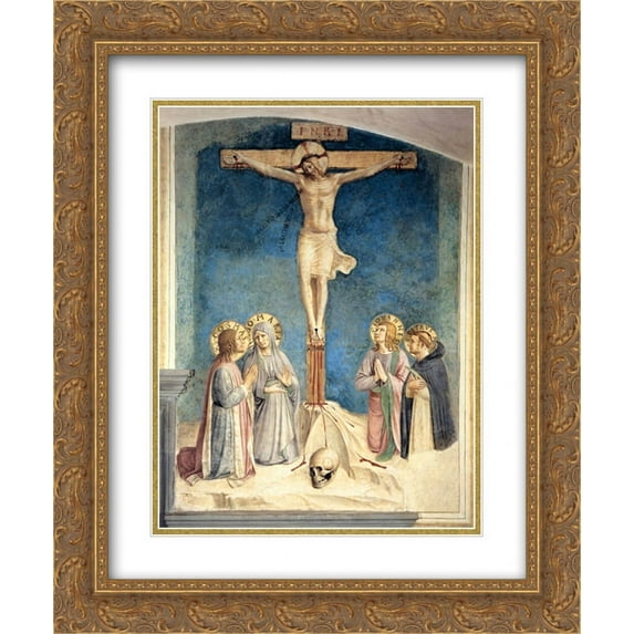 Fra Angelico 2x Matted 20x24 Gold Ornate Framed Art Print 'Crucifixion with the Virgin and Sts. Cosmas, John the Evangelist and Peter Martyr'