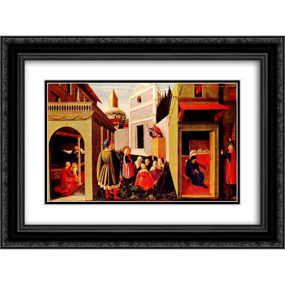 Fra Angelico 2x Matted 24x18 Black Ornate Framed Art Print 'Story of St Nicholas'