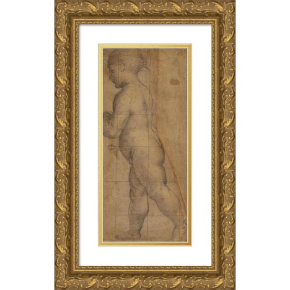 Fra Bartolomeo 10x18 Gold Ornate Wood Frame and Double Matted Museum Art Print Titled - Study for the Figure of the Infant Saint John the Baptist (1509)