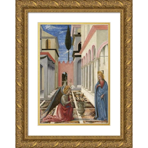 Fra Carnevale 11x14 Gold Ornate Wood Frame and Double Matted Museum Art Print Titled - The Annunciation (C. 1445-1450)