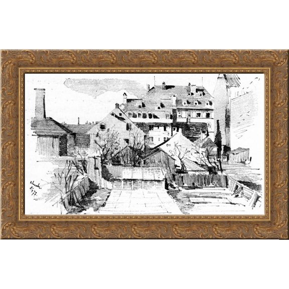 Fra Mitt Vindu I Schwanthalerstrasse 24x16 Gold Ornate Wood Framed Canvas Art by Theodor Severin Kittelsen