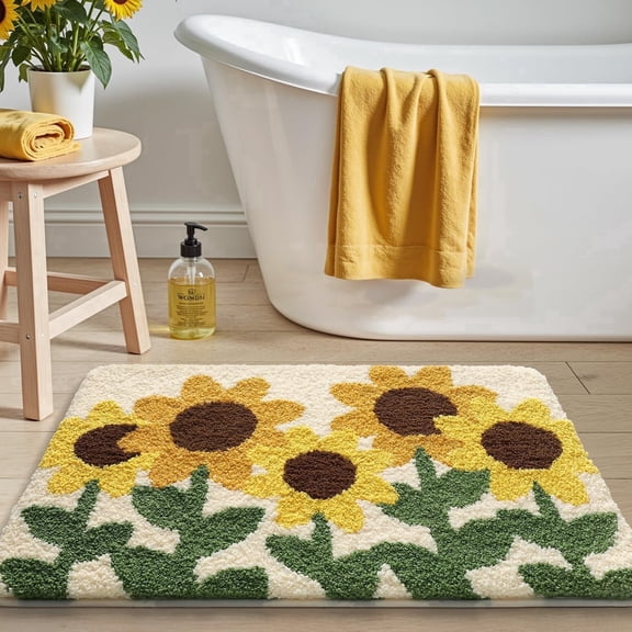 FRABE Bathroom Rug, Soft Absorbent Microfiber Bath Mats, Non-Slip Machine Wash Bath Mats for Bathroom, Shower and Bathtub Floor, Sunflower 20" x 32"
