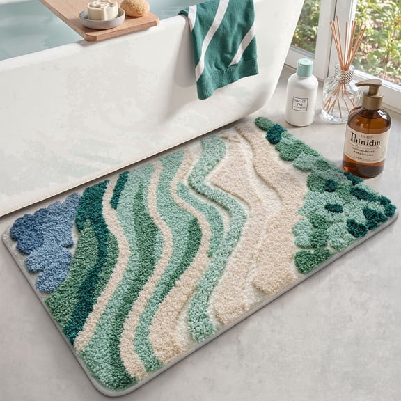 FRABE Beach Bathroom Rug Upgraded, Non Slip Bath Mat Quick Dry, Ultra Soft Washable Absorbent, Ocean Sea Theme Bath Rug for Shower Floor, Home Decor, Kids Room, Bathtub, 20x32