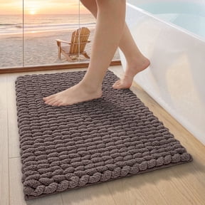 FRABE Bathroom Rug, Ultra Soft Plush Quick-Dry Shower Mat with Braided Design, Non-Slip Absorbent Chenille for Bathtub and Laundry, Brown 20"x32"