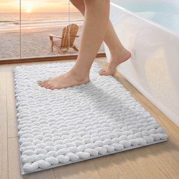 FRABE Luxury Bathroom Rug, Ultra Soft Quick Dry Bath Mat, Non-Slip Absorbent Thick Chenille Bath Rug, Cozy Braid Design Floor Mat for Bathtub, Sink, Laundry, Bedroom, White, 16"x24"