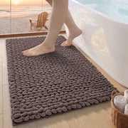 Frabe Luxury Bathroom Rug, Ultra Soft Plush Quick-Dry Shower Mat with Braided Design, Non-Slip Absorbent Thick Chenille for Bathtub and Laundry, Brown 24"x43"