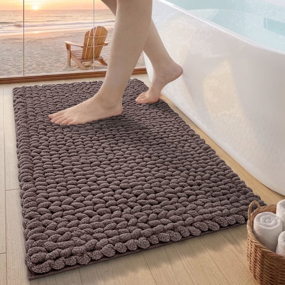 FRABE Luxury Bathroom Rug, Ultra Soft Quick Dry Bath Mat, Non-Slip Absorbent Thick Chenille Bath Rug, Cozy Braid Design Floor Mat for Bathtub, Sink, Laundry, Bedroom, Brown, 24"x43"