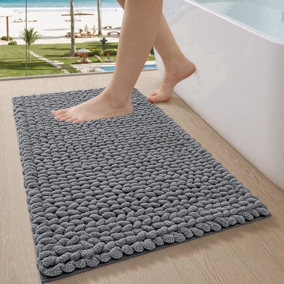 FRABE Luxury Bathroom Rug, Ultra Soft Quick Dry Bath Mat, Non-Slip Absorbent Thick Chenille Bath Rug, Cozy Braid Design Floor Mat for Bathtub, Sink, Laundry, Ivory White, 24"x43"