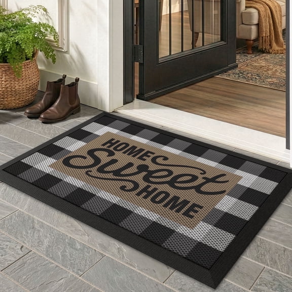 FRABE Outside Door Mat 17x30, Non Slip Rubber Backing Welcome Doormat, Low Profile Easy Clean Welcome Entrance Mat for Front Back Door Entryway Porch Garage, Sweet Home