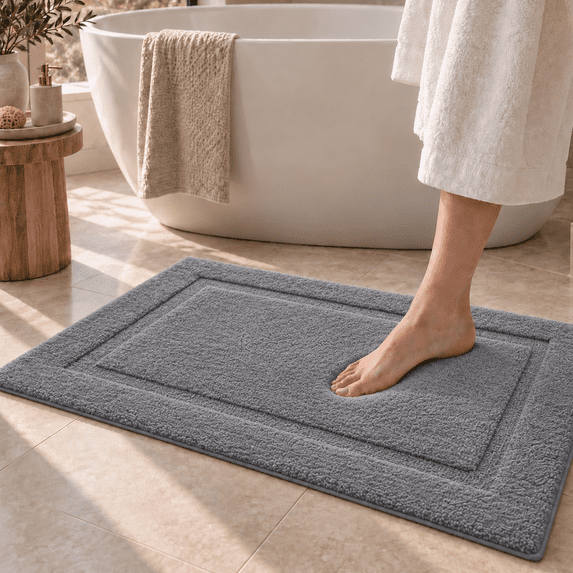 Frabe Ultra Soft Bathroom Rugs Absorbent, Non Slip Bath Mat 24"x43", Machine Washable with Rubber Backing, Quick Dry, Premium Microfiber Plush Carpet for Bathtub and Shower Floor, Dark Gray