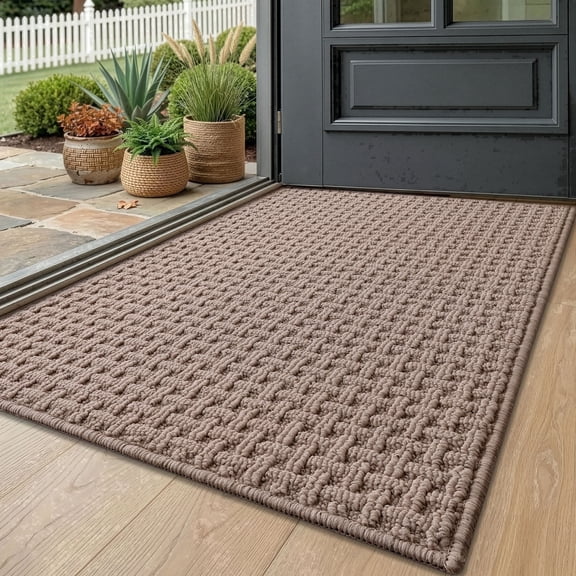 Frabe Washable Door Mat Indoor Entrance 17"x30", Dirt Trapper Front Door Mats with Absorbent Interior and Non-Slip Rubber Backing, Entryway Doormat, Khaki