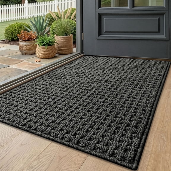 FRABE Washable Door Mat Indoor Entrance 32x48, Dirt Trapper Front Door Mats with Absorbent Interior and Non-Slip Rubber Backing, Entryway Doormat, Grey