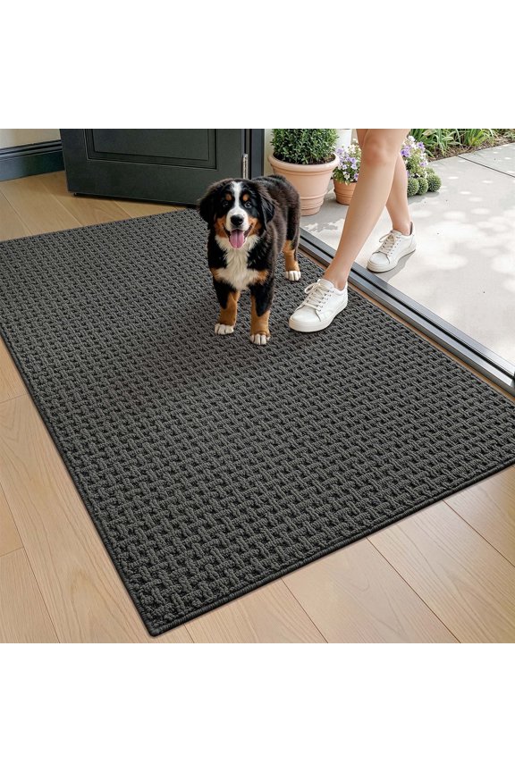 Washable Door Mat Indoor Entrance 36x60, Dirt Trapper Front Door Mats with Absorbent Interior and Non-Slip Rubber Backing, Entryway Doormat, Grey