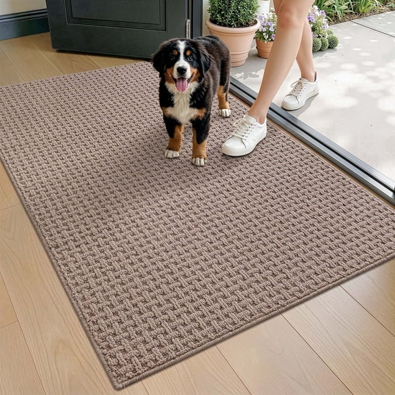 FRABE Washable Door Mat Indoor Entrance 48x72, Dirt Trapper Front Door Mats with Absorbent Interior and Non-Slip Rubber Backing, Entryway Doormat, Beige
