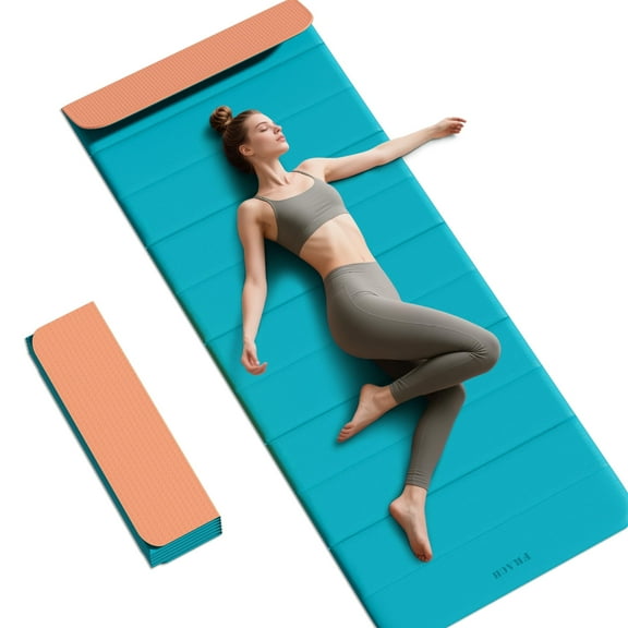 Frach Foldable Yoga Mat Extra Long 75",0.4" Thick Exercise Mat,Muti-fundctional,High-Density for Gym and Travel,Indoor and Outdoor(Blue Orange)