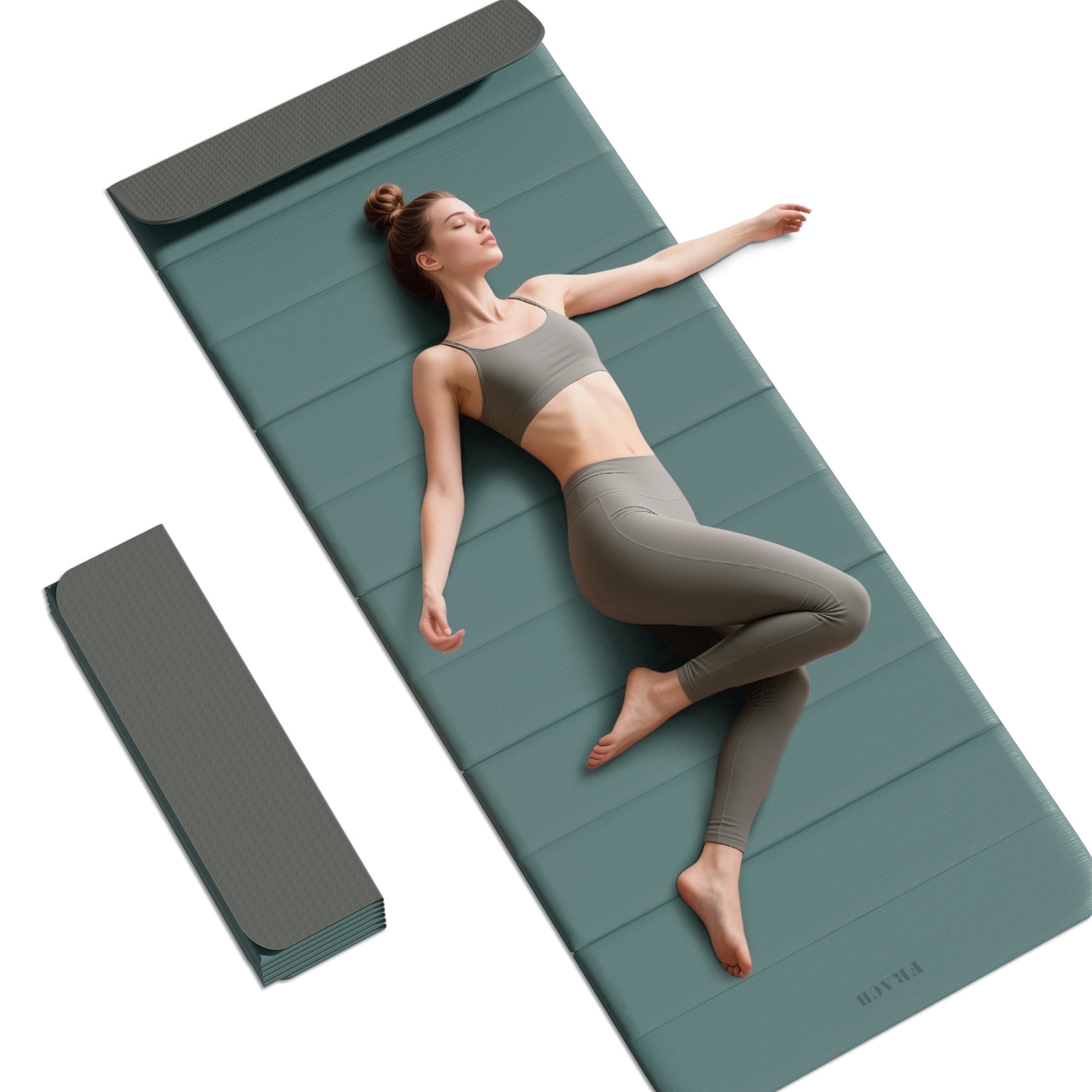 Frach Foldable Yoga Mat Extra Long 75",0.4" Thick Exercise Mat,Muti-fundctional,High-Density for Gym and Travel,Indoor and Outdoor(Green+Gray)