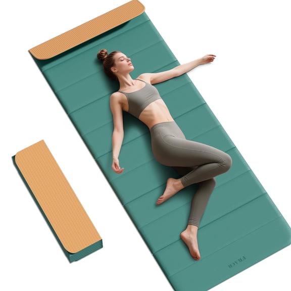 Frach Foldable Yoga Mat Extra Long 75",0.4" Thick Exercise Mat,Muti-fundctional,High-Density for Gym and Travel,Indoor and Outdoor(Green Orange)