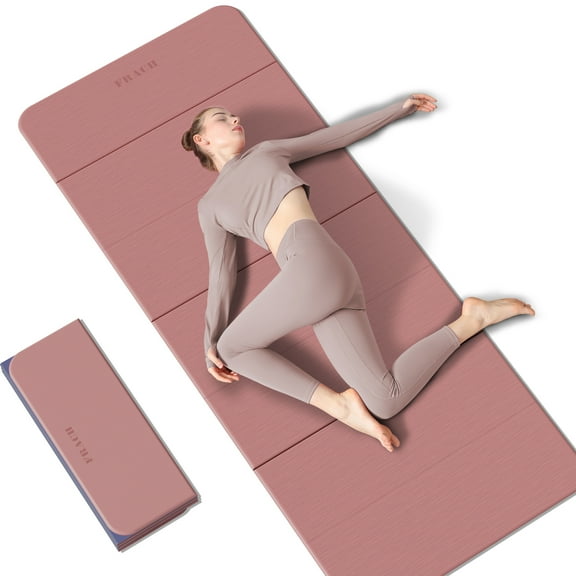 Frach Foldable Yoga Mat Extra Thick 0.5",Non-Toxic Odorless Joint Support for Beginner,Gymnastics Mat for Indoor and Outdoor(Pink+Blue)