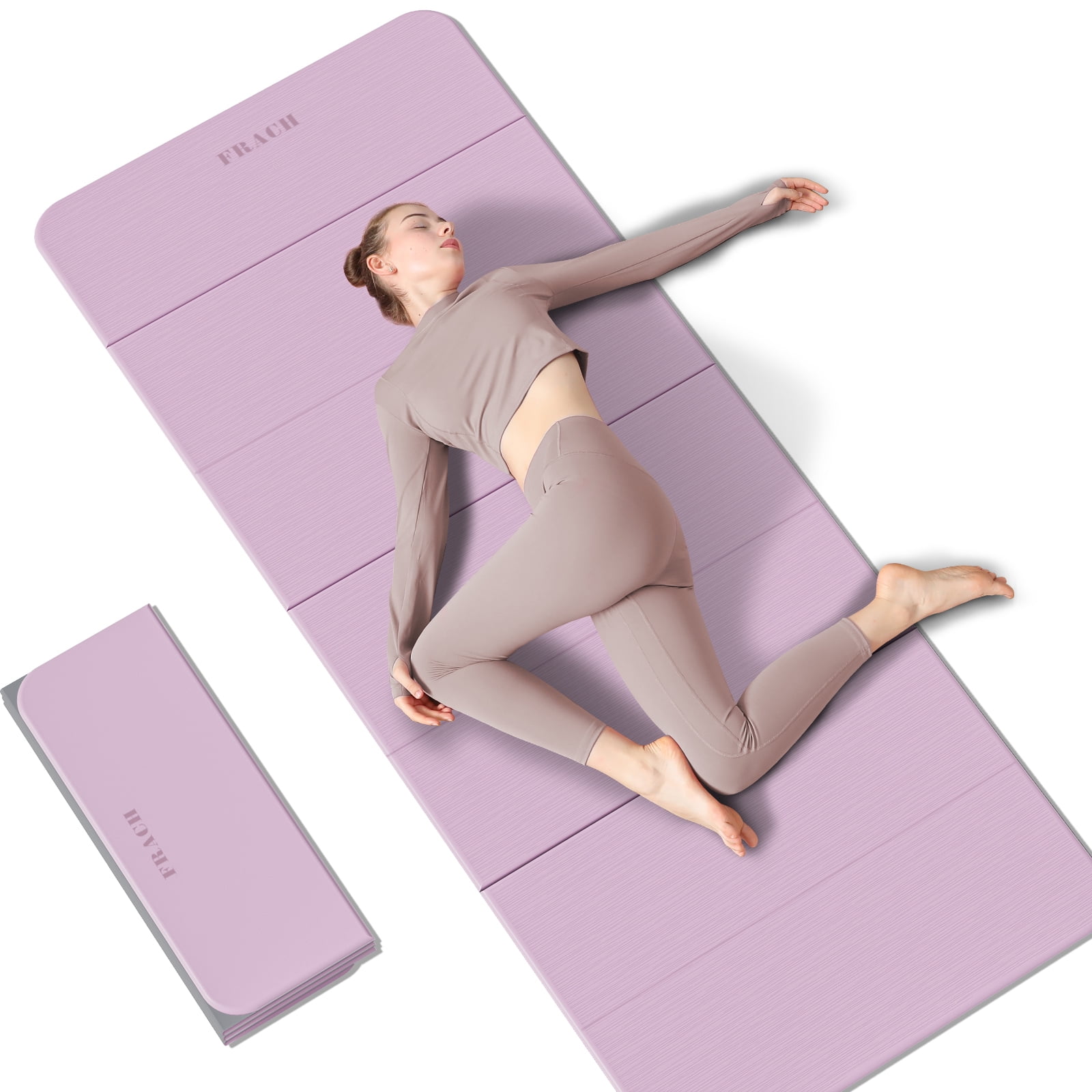 Frach Foldable Yoga Mat Extra Thick 0.5",Non-Toxic Odorless Joint Support for Beginner,Gymnastics Mat for Indoor and Outdoor(Purple+Gray)