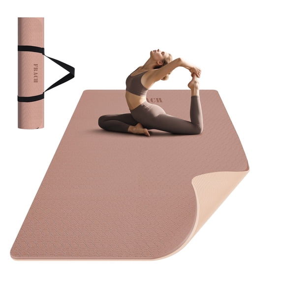 Frach Large Yoga Mat(6'×4')- TPE 10mm Extra Thick Non-Slip Mats with strap for Home Workout/Pilates(Brown + Beige)