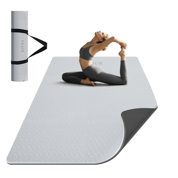Frach Large Yoga Mat Extra Wide 4 ft,0.3" Thick with Strap, Non-Slip High Rebound for Home and Outdoor,Gym and Travel(Gray Black)