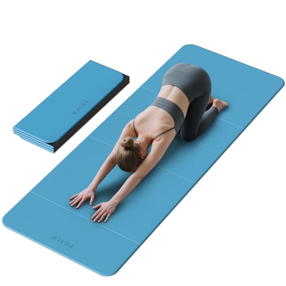 Frach Wide Foldable Yoga Mat - Extra Large 75"x32" Quick-Fold & Versatile Use Non-Slip TPE for Workout & Home Gym (Blue+Black)