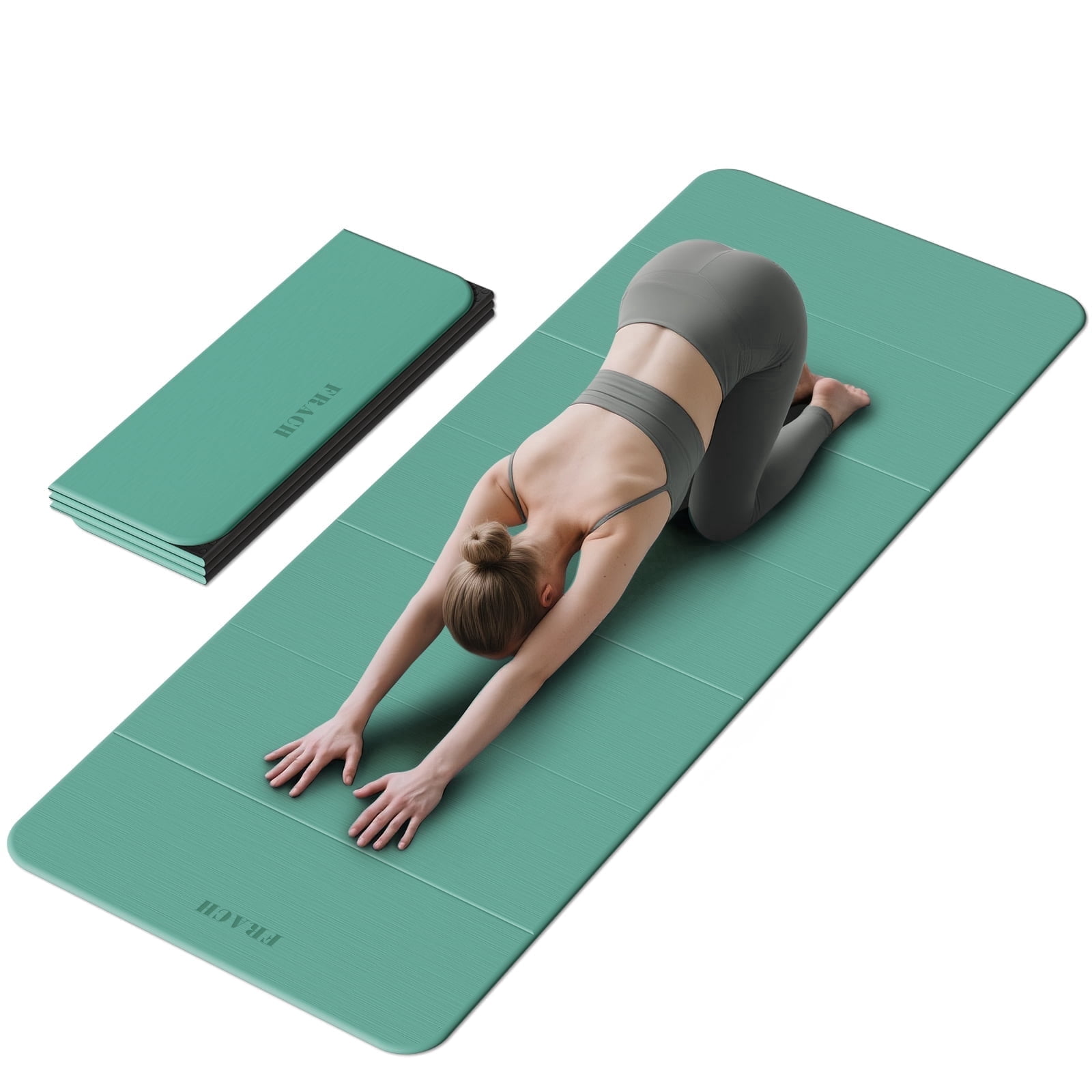 Frach Wide Foldable Yoga Mat - Extra Large 75"x32" Quick-Fold & Versatile Use Non-Slip TPE for Workout & Home Gym (Green+Black)